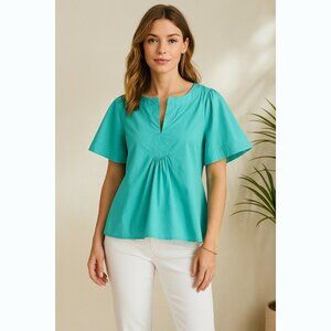 LaRoque Women’s Small Polly Turquoise Cotton Peplum Top Coastal Resort